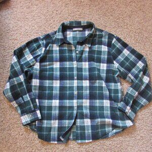Lee Riders XXL Green White Plaid Button Front Fleece Shirt Soft Warm Worn Once
